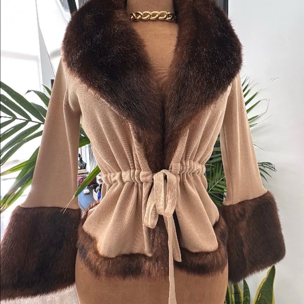 ((SOLD)) Tan and Brown Penny Lane Sweater Jacket